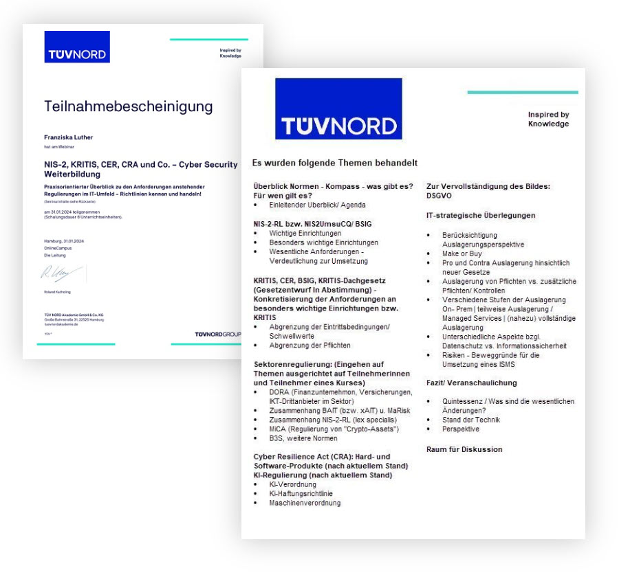 Teilnahmebescheinigung TÜV Nord